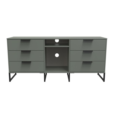 Hong Kong - Reed Green - 6 Drawer - TV Unit - Black Sleigh Legs