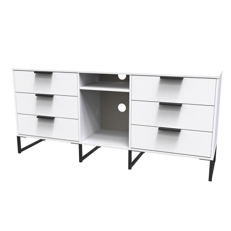 Hong Kong - White Matt - 6 Drawer - TV Unit - Black Sleigh Legs