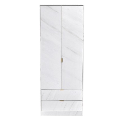Hong Kong - Marble Finish - 2 Door 2 Drawer - Plain - Tall - Double Wardrobe