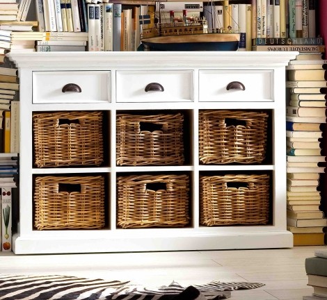 Halifax - Pure White Painted - 6 Basket Sideboard