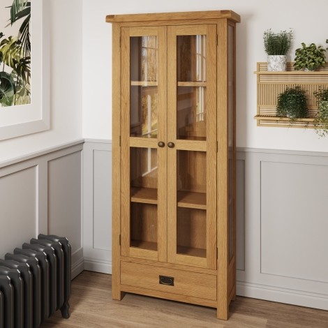 Colton Medium Oak -  2 Door 1 Drawer Display Cabinet