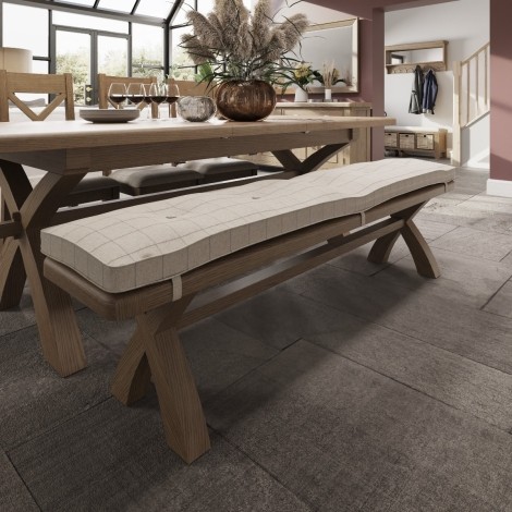 Hoxley Smoked Oak - 200cm Bench With Cushion Natural Check