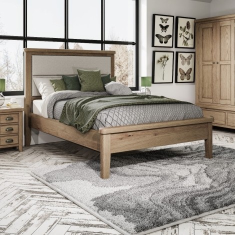 Hoxley Smoked Oak - 5' King Low Foot End Bed with Fabric Headboard
