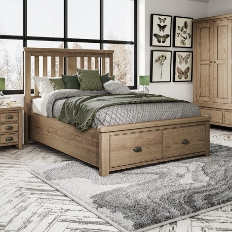 Hoxley Smoked Oak - 4'6" Double Storage Bed with Wooden Headboard