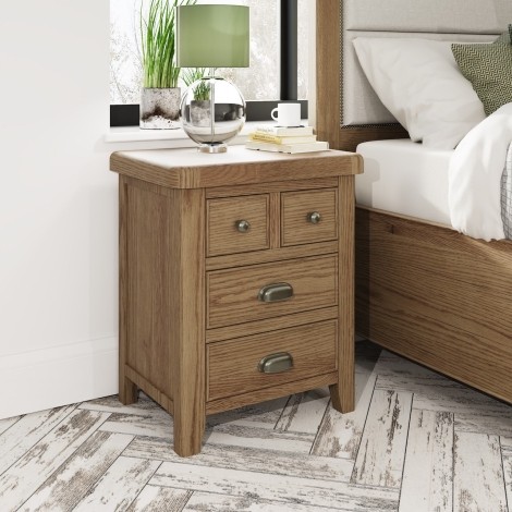 Hoxley Smoked Oak - 3 Drawer Extra Large Bedside Cabinet