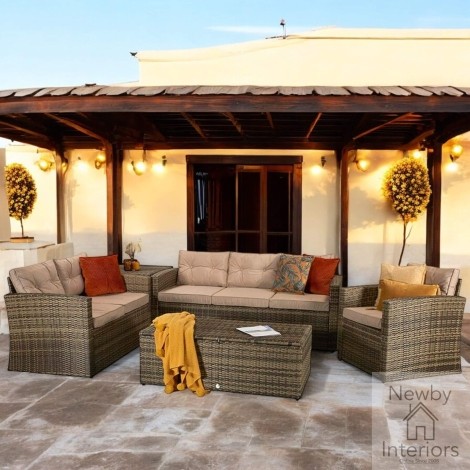 Holly Outdoor Brown Wicker 3 Seater Suite & Storage Tables