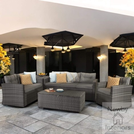 Holly Outdoor Grey Wicker 3 Seater Suite & Storage Tables
