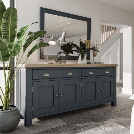 Ellie Blue Painted & Oak - 4 Door Sideboard