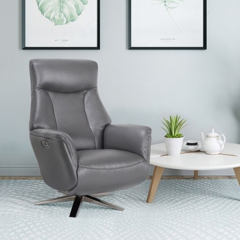 GFA - Houston - Iron Grey - Leather - Electric Swivel Recliner Chair