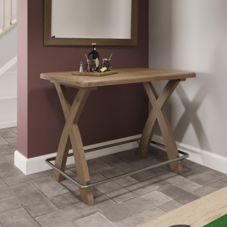 Smoked Oak Bar Table - Metal Footrest