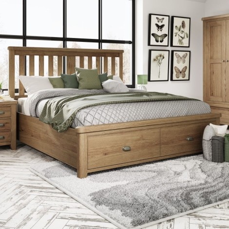 Hoxley Smoked Oak - 6' Super King Storage Bed with Wooden Headboard