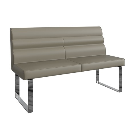 Idah - Contemporary - Taupe Faux Leather - 1.4m Medium Dining Bench with Back - Chrome Legs