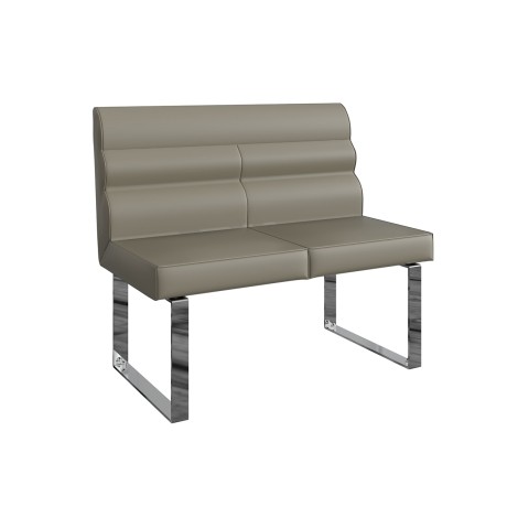 Idah - Contemporary - Taupe Faux Leather - 1m Small Dining Bench with Back - Chrome Legs