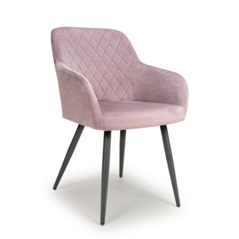 Marina - Pair Of - Pink - Dusky Brushed Velvet - Upholstered Dining Chair - Black Metal Legs