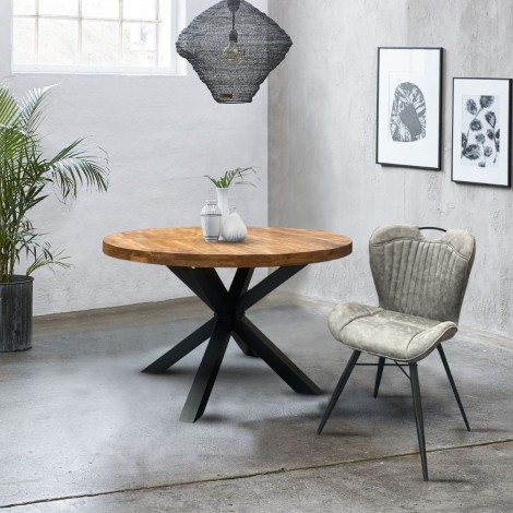 Industrial Mango Round X Leg Dining Table 130cm