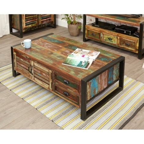 Baumhaus - Urban Chic - Reclaimed Wood - 4 Door 4 Drawers Large Coffee Table - IRF08B