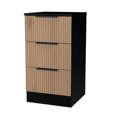 Java - 3 Drawer Bedside Cabinet / Bedside Table / Nightstand - Slatted Effect Front and Black Matt Base