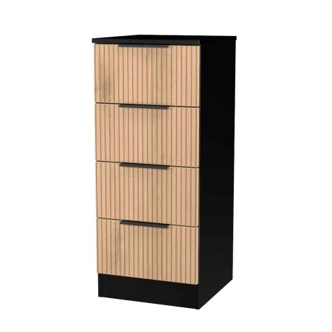 Java - 4 Drawer Bedside Cabinet / Bedside Table / Nightstand - Slatted Effect Front and Black Matt Base