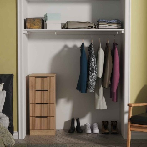 Java - 4 Drawer Bedside Cabinet / Bedside Table / Nightstand - Slatted Effect Front and Nebraska Base