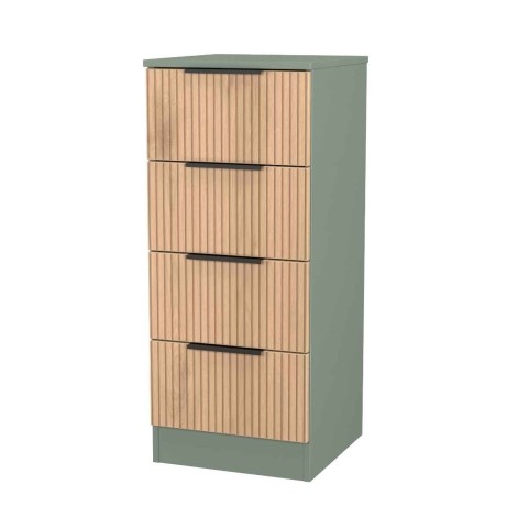 Java - 4 Drawer Bedside Cabinet / Bedside Table / Nightstand - Slatted Effect Front and Reed Green Base
