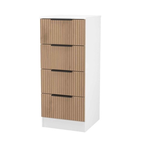 Java - 4 Drawer Bedside Cabinet / Bedside Table / Nightstand - Slatted Effect Front and White Matt Base