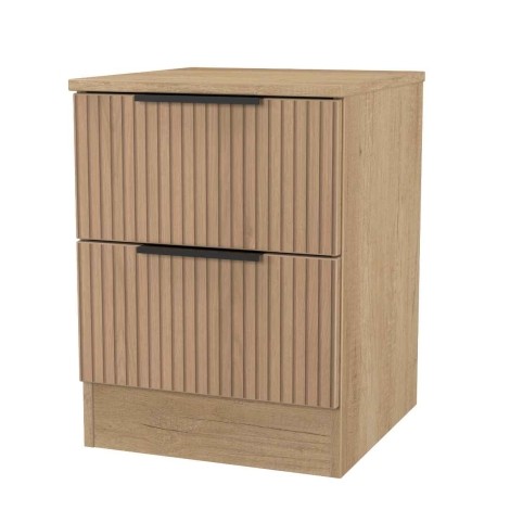 Java - 2 Drawer Bedside Cabinet / Bedside Table / Nightstand - Slatted Effect Front and Nebraska Base
