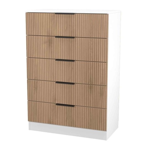 Java - Chest of 5 Drawers - Slatted Effect Front and White Matt Base