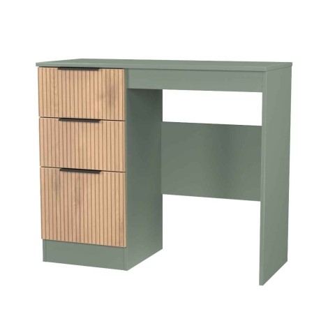 Java - Single Pedestal Dressing Table / Vanity Table / Desk - Slatted Effect Front and Reed Green Base