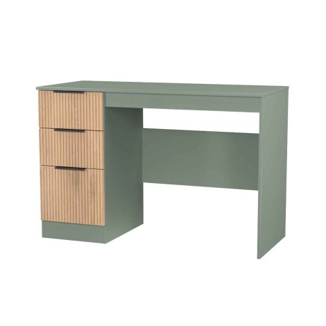 Java - Single Pedestal Desk / Vanity Table - Slatted Effect Front and Reed Green Base