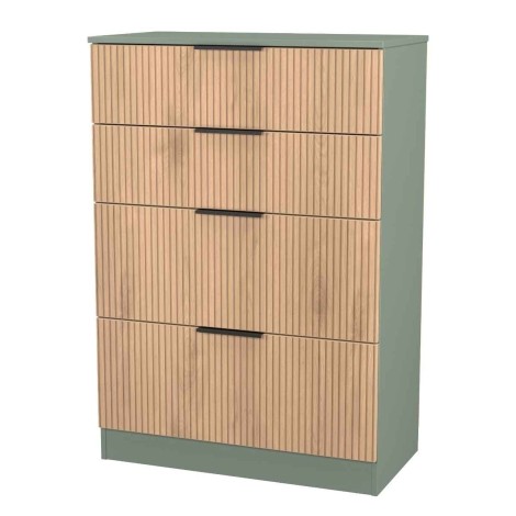Java - Chest of 4 Deep Drawers - Slatted Effect Front and Reed Green Base