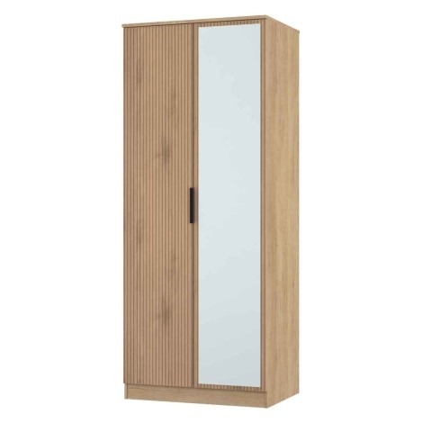 Java - 2 Door Double Mirror Wardrobe - Slatted Effect Front and Nebraska Base