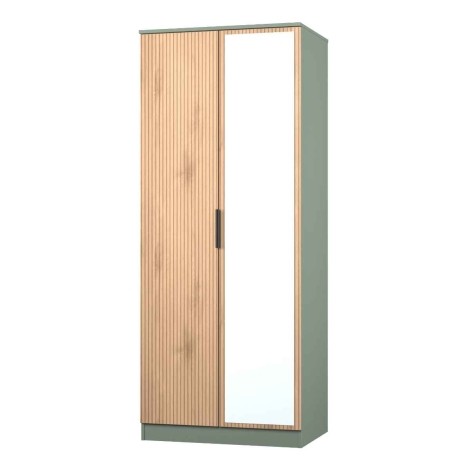 Java - 2 Door Double Mirror Wardrobe - Slatted Effect Front and Reed Green Base