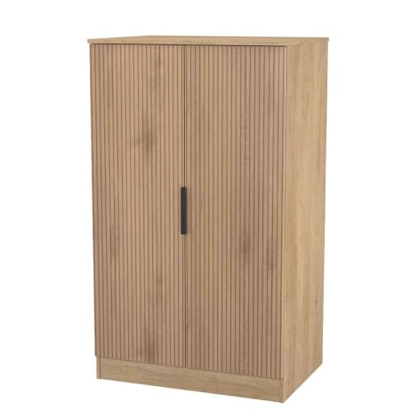 Java - 2 Door Double Plain Midi Wardrobe - Slatted Effect Front and Nebraska Base