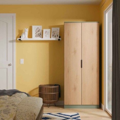 Java - 2 Door Double Plain Wardrobe - Slatted Effect Front and Reed Green Base
