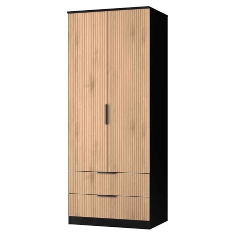 Java - 2 Door 2 Drawer Double Wardrobe - Slatted Effect Front and Black Matt Base