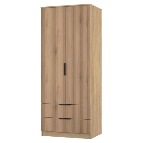 Java - 2 Door 2 Drawer Double Wardrobe - Slatted Effect Front and Nebraska Base