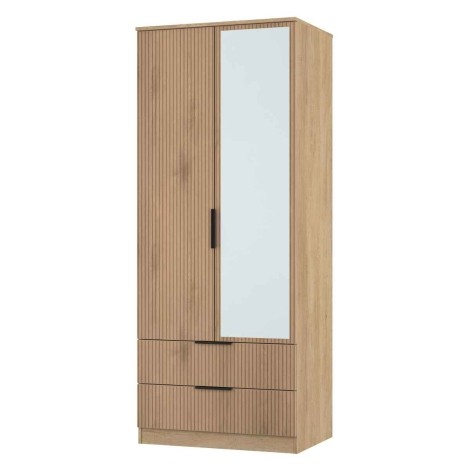 Java - 2 Door 2 Drawer Double Mirrored Wardrobe - Slatted Effect Front and Nebraska Base