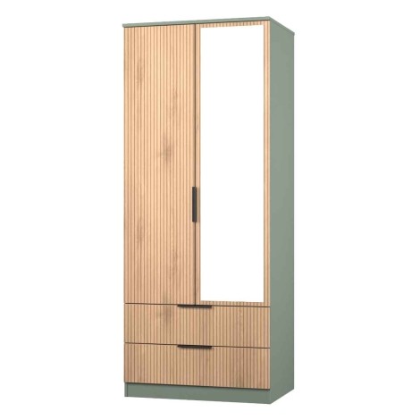 Java - 2 Door 2 Drawer Double Mirrored Wardrobe - Slatted Effect Front and Reed Green Base