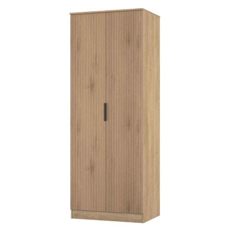 Java -2 Door Double Tall Plain Wardrobe - Slatted Effect Front and Nebraska Base
