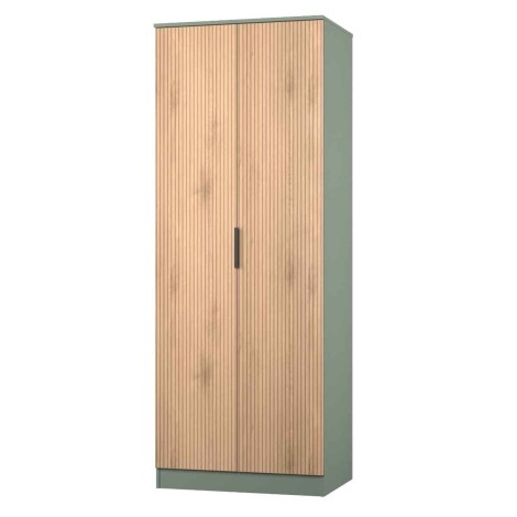Java -2 Door Double Tall Plain Wardrobe - Slatted Effect Front and Reed Green Base