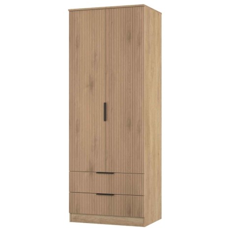 Java - 2 Door 2 Drawer Double Tall Plain Wardrobe - Slatted Effect Front and Nebraska Base
