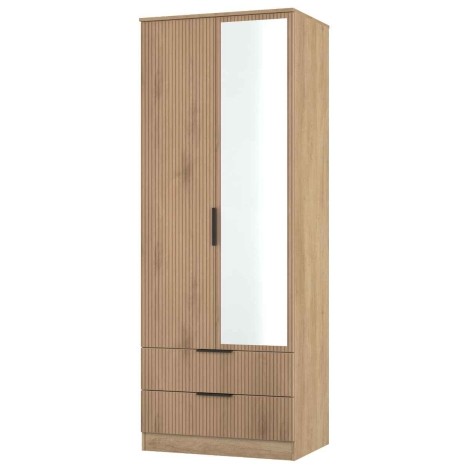 Java - 2 Door 2 Drawer Tall Mirrored Wardrobe - Slatted Effect Front and Nebraska Base