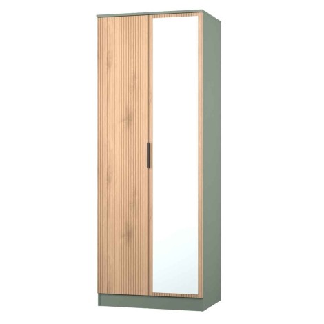 Java - Tall 2ft6in Mirrored Wardrobe - Slatted Effect Front and Reed Green Base