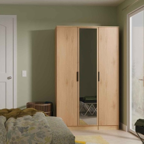 Java - Triple Mirror Wardrobe - Slatted Effect Front and Nebraska Base