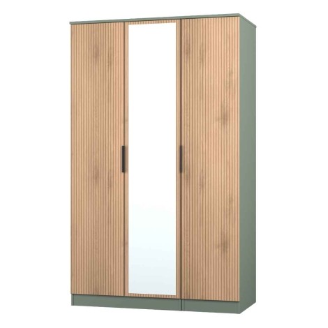 Java - Triple Mirror Wardrobe - Slatted Effect Front and Reed Green Base