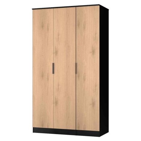 Java - 3 Door Triple Tall Plain Wardrobe - Slatted Effect Front and Black Matt Base