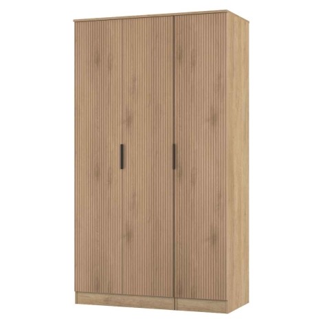 Java - 3 Door Triple Tall Plain Wardrobe - Slatted Effect Front and Nebraska Base