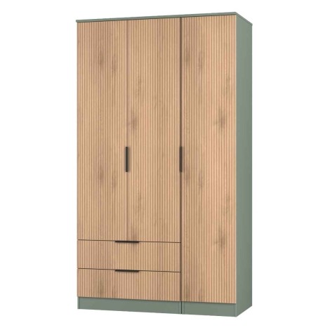 Java - 3 Door 2 Drawer Triple Tall Wardrobe - Slatted Effect Front and Reed Green Base