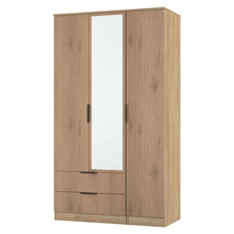 Java - 3 Door 2 Drawer Triple Tall Mirror Wardrobe - Slatted Effect Front and Nebraska Base