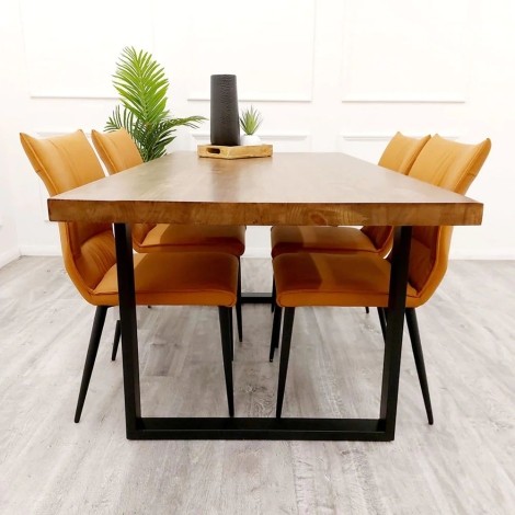 Freya - 1.8m / 180cm - Dark Pine Wood Top - Rectangular Dining Table & 4 Flora - Tan - Faux Leather Dining Chairs